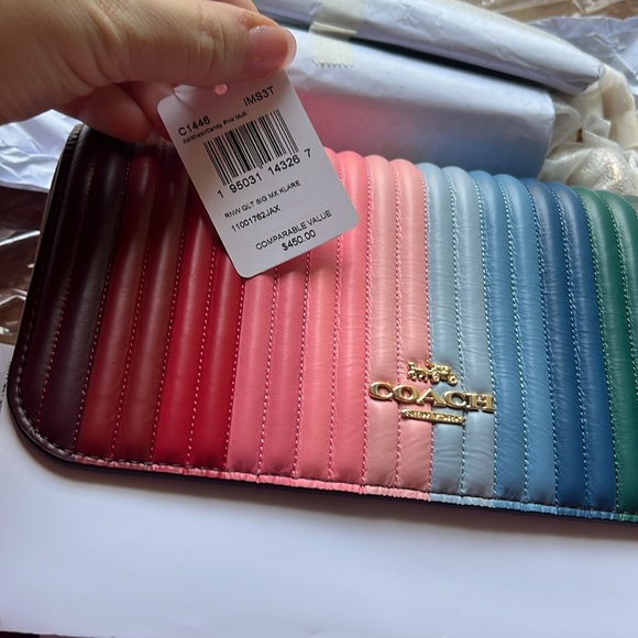 COACH RAINBOW ANNA FOLDOVER CROSSBODY CLUTCH LINEAR STRIPE QUILTED PRIDE PURSE - Picture 6 of 8